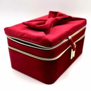 Estee Lauder Double Layer Velvet Makeup Train Case Bag with Bow Holder